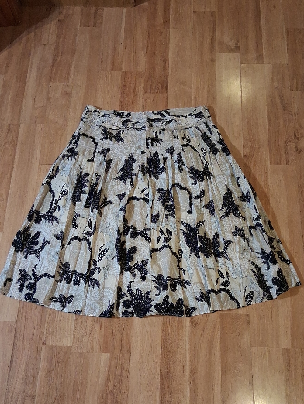 Cream A-Line Skirt with Black Floral Print 100% Cotton